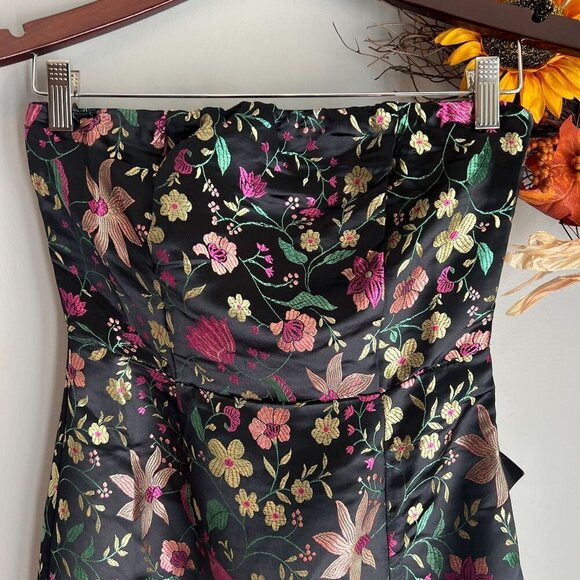 Lulus Make a Move Back Jacquard Strapless Dress XS Black Floral - Picture 3 of 9